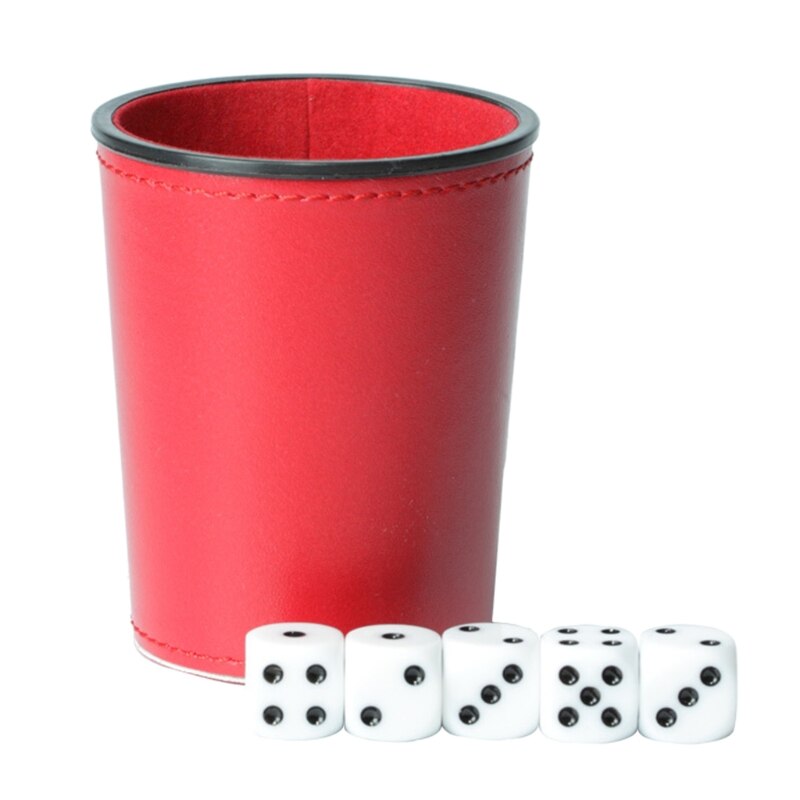 OOTDTY Leather PU Dice Cup Party Board Game Bar KTV Entertainment Dice Box with Dices: R