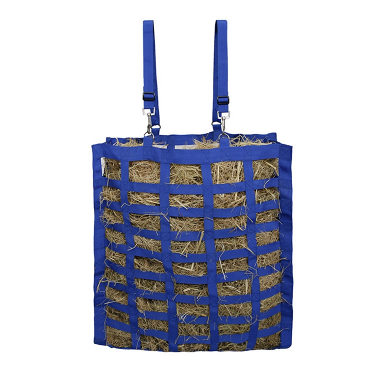 Slow Feed Set of Hay Bag and Hay Net for Horses, Adjustable Travel Feeder for Trailer and Stall Simulates Grazing