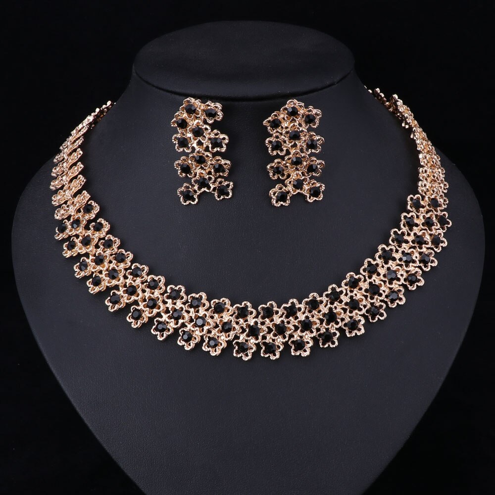 Conjuntos de joyería de disfraz africano, collar de de Color dorado, pendientes para mujer, accesorios de de cristal: Black