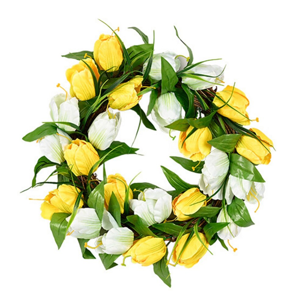 Spring and Summer Simulation Garland Porch Yard Wedding Wreath Tulip Forest Home Front Door Wall Rattan Circle Garlands Decor: B
