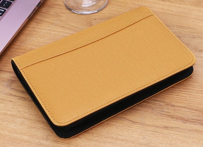 PU Leather Cover A6 Zipper Notebook Loose-Leaf Business Notepad With Calculator: Yellow