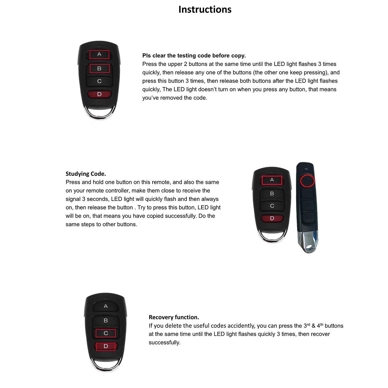 Universal 433mhz Wireless Electric Gate Garage Door Remote Control Key Fob Hand Transmitter Remotes Controller 4 Buttons