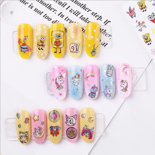 2020 nye! 3d klistermærker blandede børn negle klistermærker blomst tegneserie frugt klistermærke til børn nail art værktøj manicure tilbehør