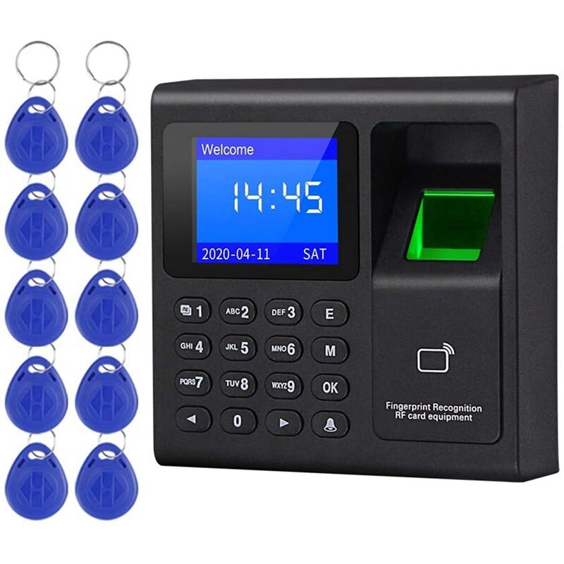 Intelligent Biometric Fingerprint Time Attendance Machine Check-in Device Access Control Keypad with RFID Key Fobs