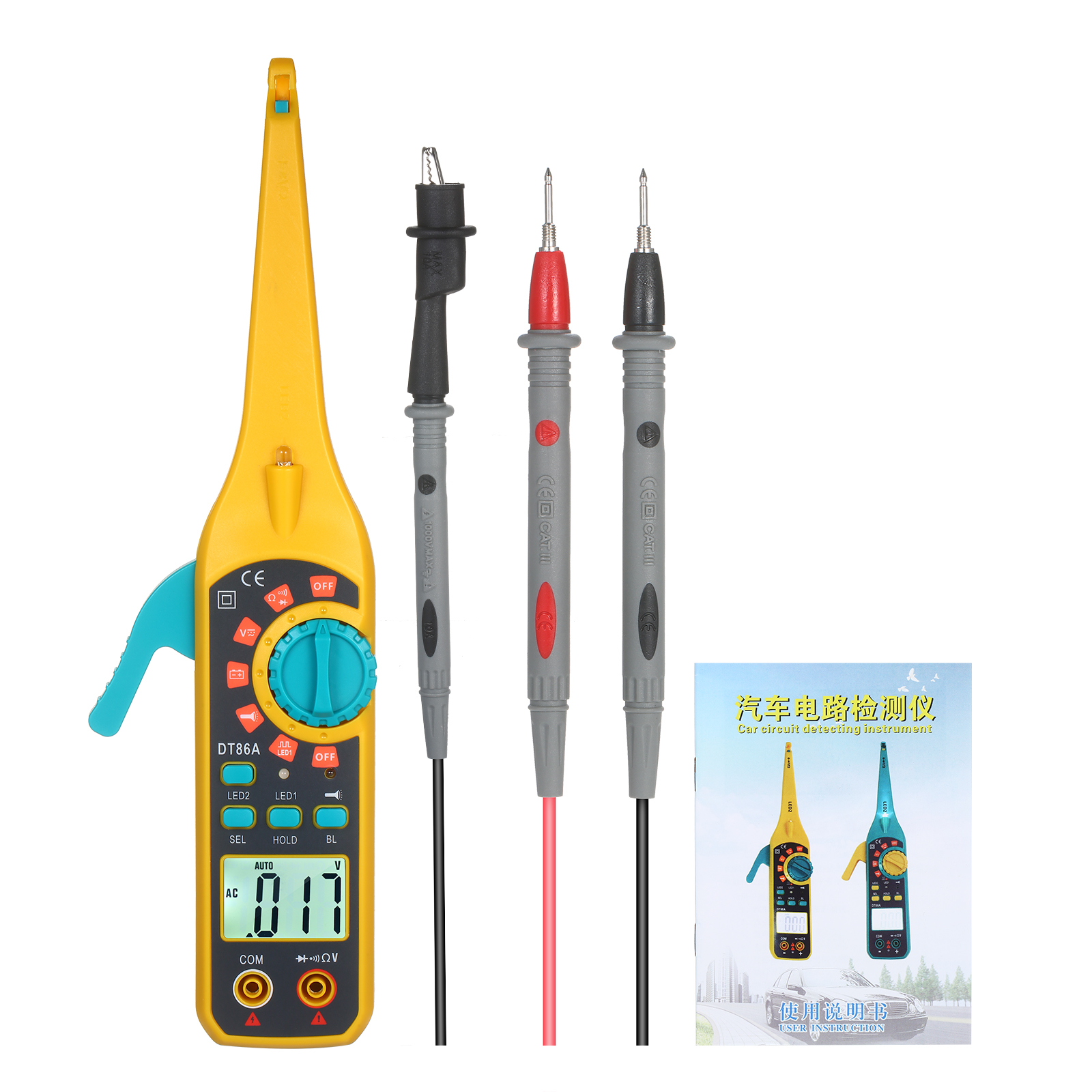 Testeur de Circuit automobile LCD numérique, Instrument de détection de Circuit automobile avec LED, outil de diagnostic électrique pour réparation automobile