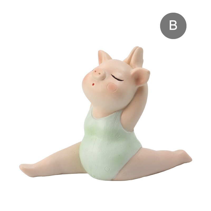 Mini Cute Pig Girl Yoga Posture Statue Piglet Resin Sculpture Decoration Ornament Home Office Store Desk Party Decor: B