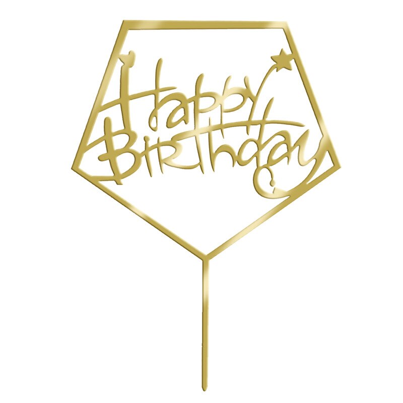 Adorno para pastel de feliz cumpleaños, banderas para decoración de pasteles de color dorado, plateado y negro, adorno para pasteles de: E- 1pcs