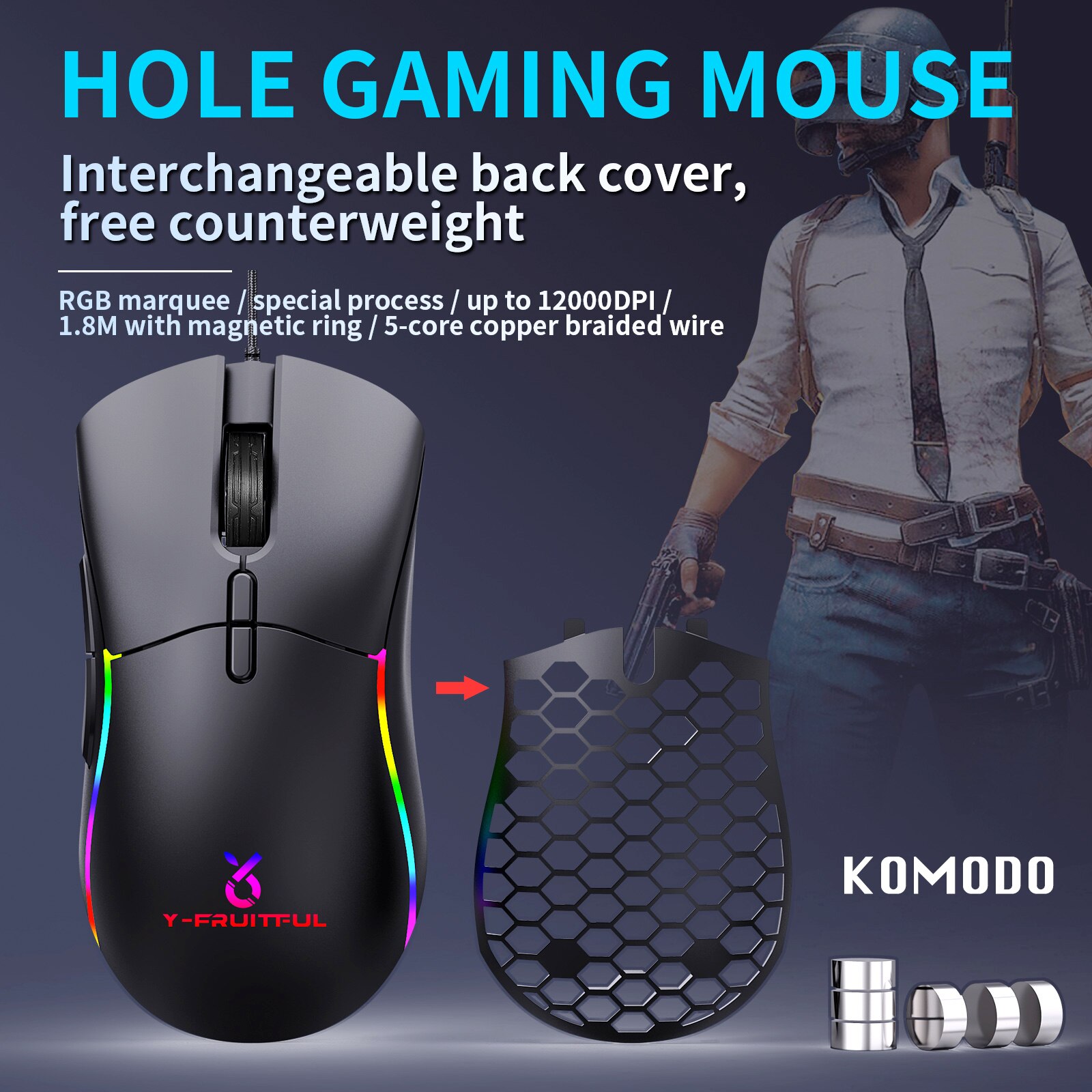 Wired Gaming Mouse RGB Computer mice Gaming Gamer Ergonomic Mouse 6 Button 12000DPI Replaceable housing Silent Game Mice For PC