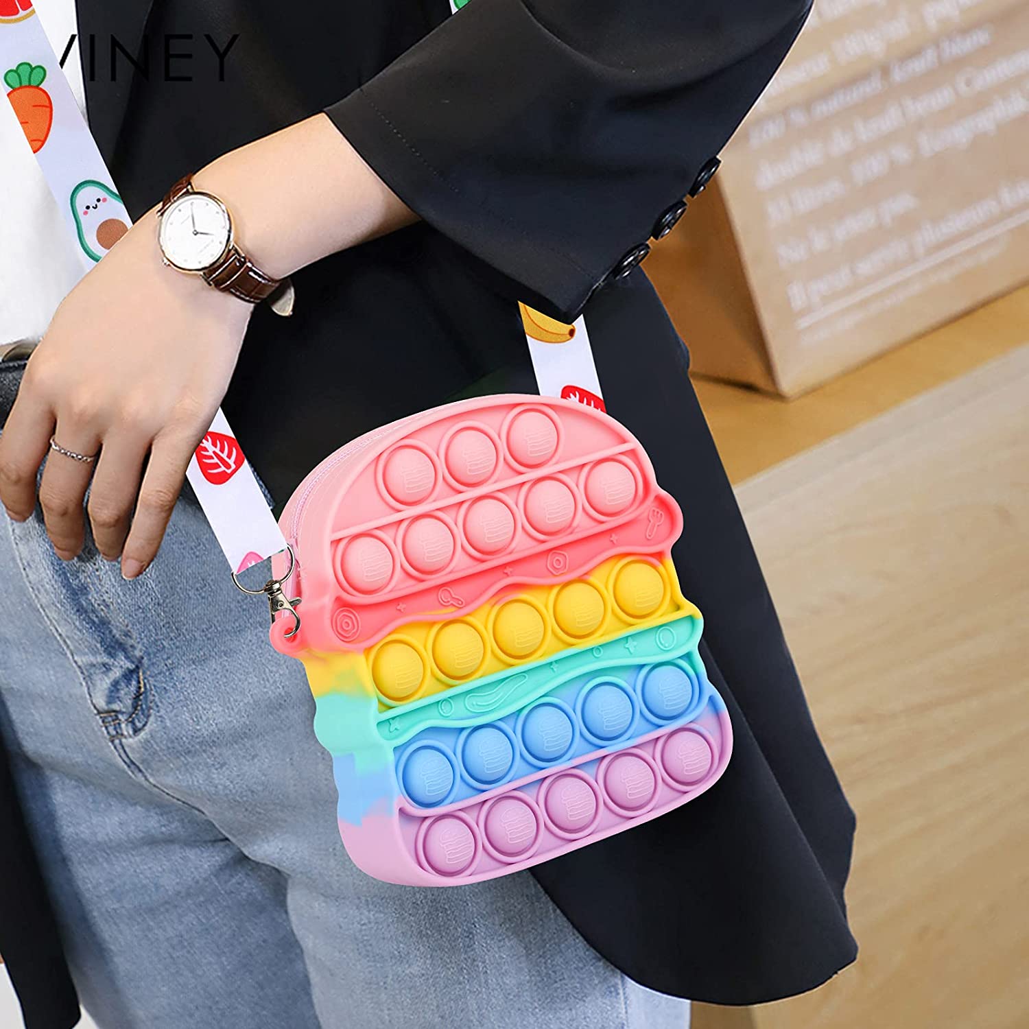 Hamburger popits taschen, pop push it handtasche für mädchen, kawaii fidget spielzeug umhängetasche schultertasche silikon fidget handtasche symomok