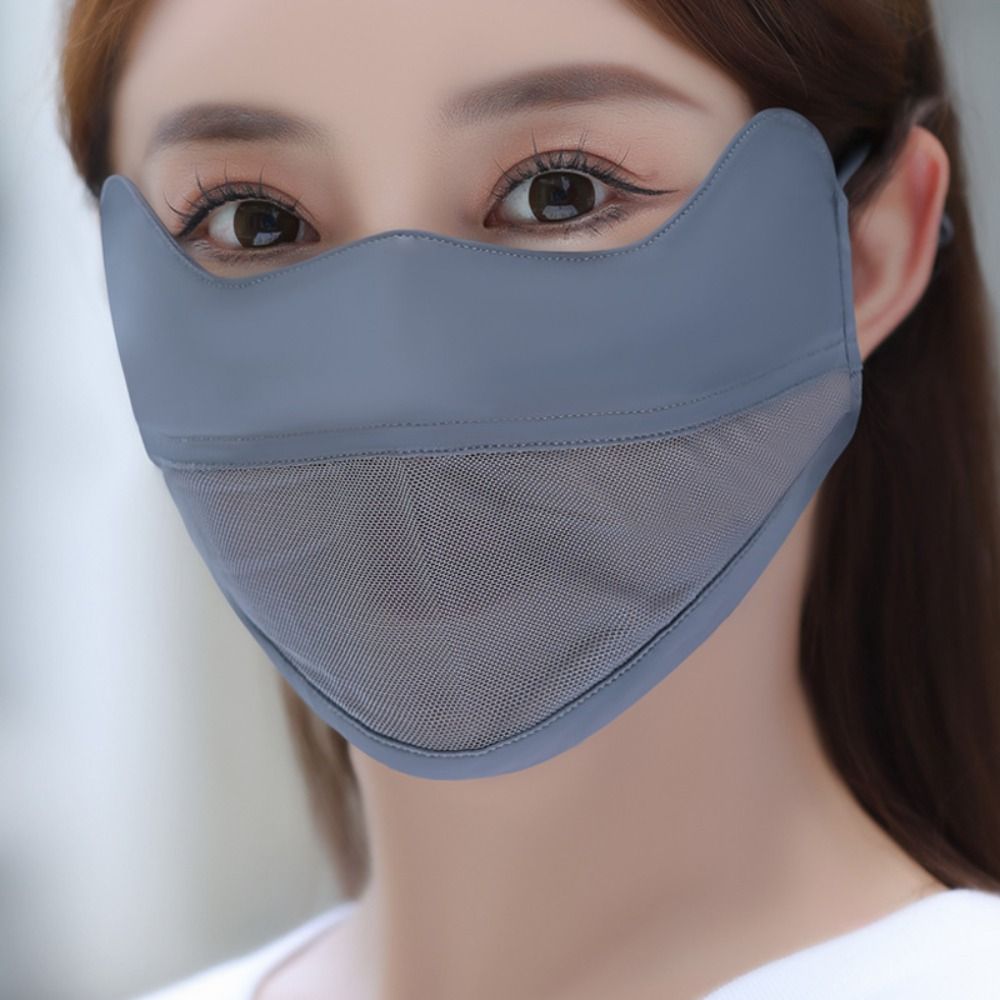 Elastischer UV-Schutz Eisseide Gesichtsschal Mesh Einfarbiger Sonnenschutz Gesichtsschleier Gesichtsmasken Anti-UV Gesichtsbedeckung Sport: Blau