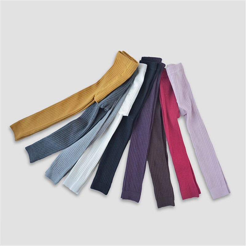 1-5T Spring Autumn Warm Striped Baby Girls Leggings Skinny Cotton Knitted Toddler Kids Pantyhose Solid Children's Pants Trousers