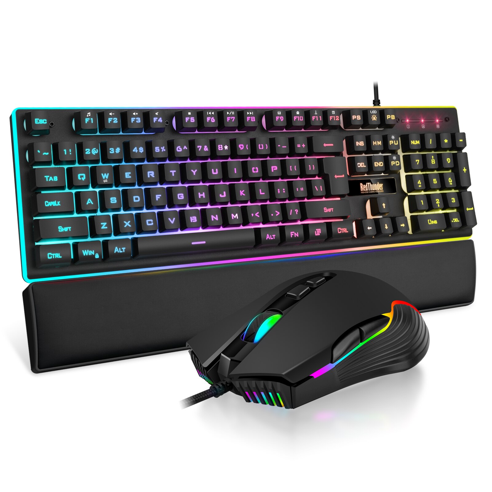 Redthunder K10 Gaming Toetsenbord En Muis Combo, Rgb Backlit, Zachte Lederen Polssteun, anti-Ghosting + 7D 3200Dpi Muizen Voor Gamer: Black