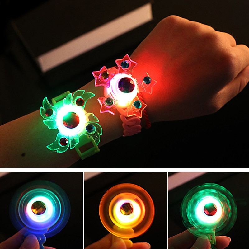 1Pcs Lichtgevende Fingears Spinner Band Handleiding Roterende Soft Flash Gyro Armband Voor Kinderen Led Glow In The Dark Speelgoed voor Kinderen