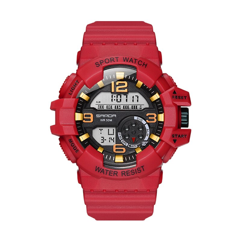 Digital Watches Waterproof Alarm-clock Electronic Movement Watch Sport Chronograph Wristwatch Men SANDA Top Brand reloj hombre: Red