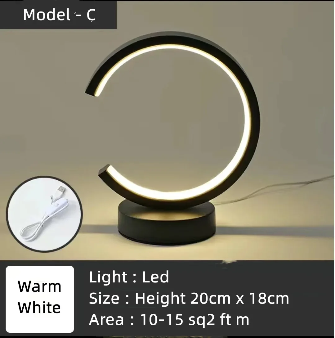 20cm led enkel sirkulær ringbordlampe soverom nattbord stue restaurant hotell dekorativ lampe dimbar rund nattlampe: Hvit / Brun
