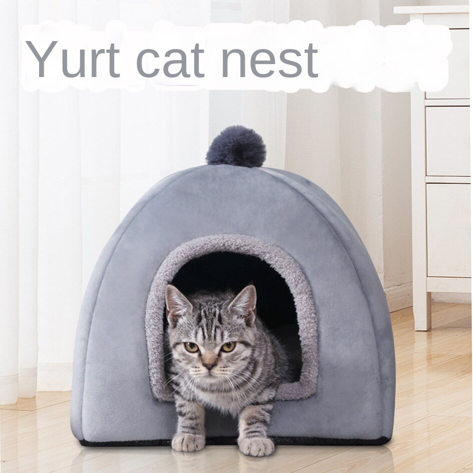 Winter Warm Yurt Shape Little Medium Pet House Dual-use Dog and Cat Nest Kitten Puppy Soft Bed Pets Supplies