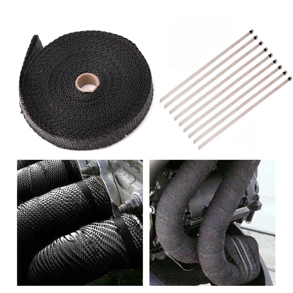Areyourshop Auto 4/5 "50Ft Glasvezel Exhaust Header Pipe Warmte Wrap Tape + 10 Banden Kit Car Auto Accessoires