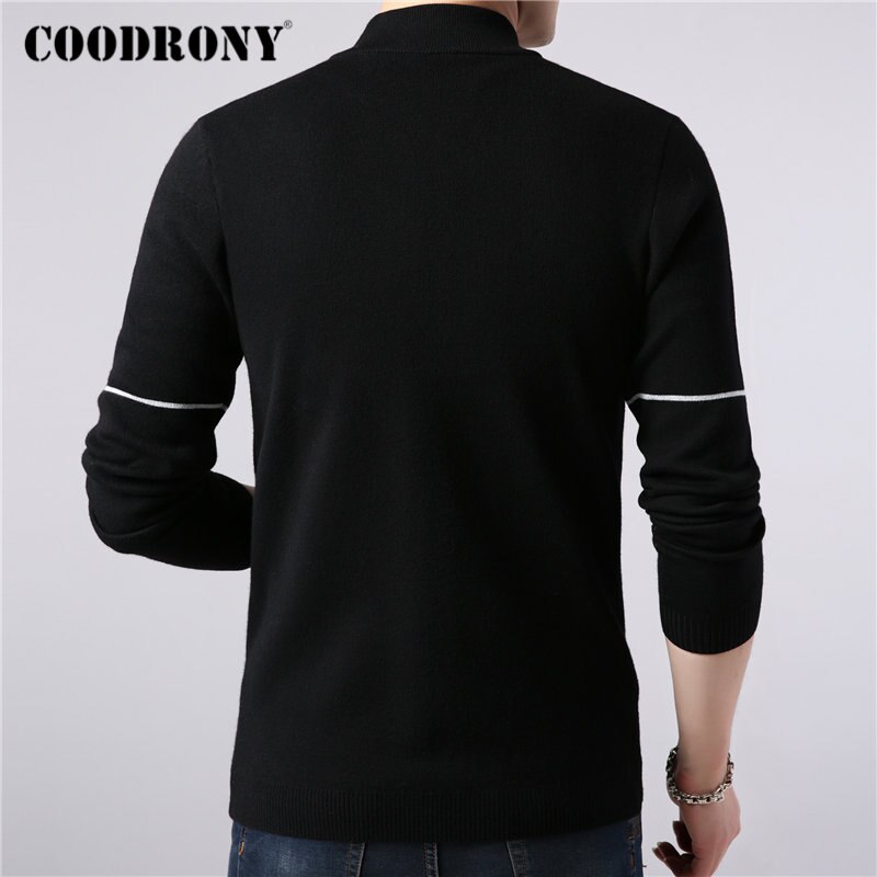 COODRONY Brand Sweater Coat Men Autumn Winter Thick Warm Wool Cardigan Men Streetwear Striped Zipper Coats Pockets 91091