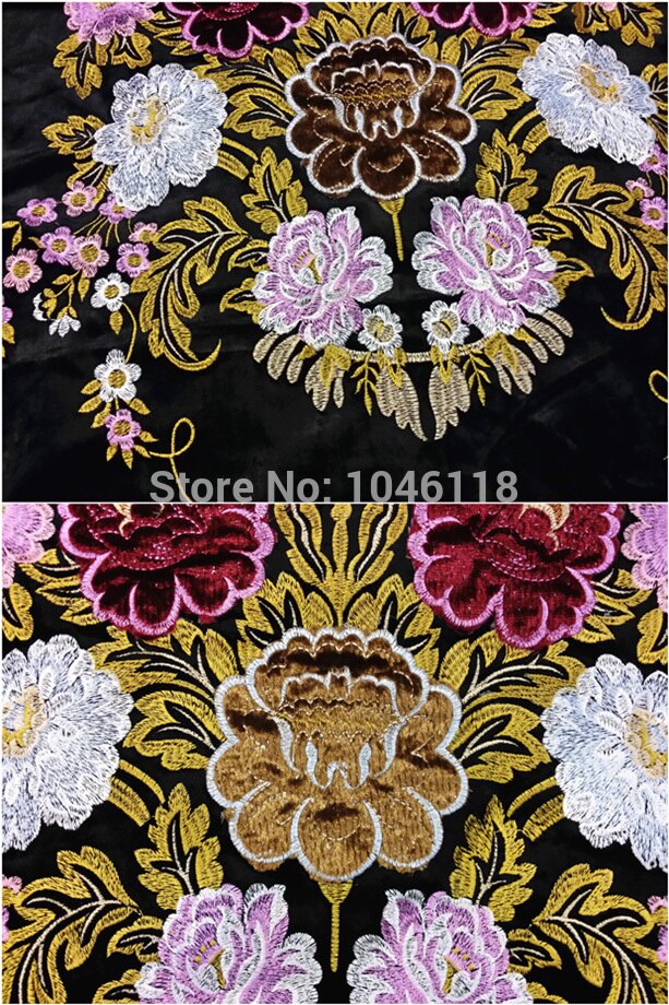 Deluxe applikation blomster placering sort fløjl polstring broderi stof sofa stol pude stof sælge  by 1 par