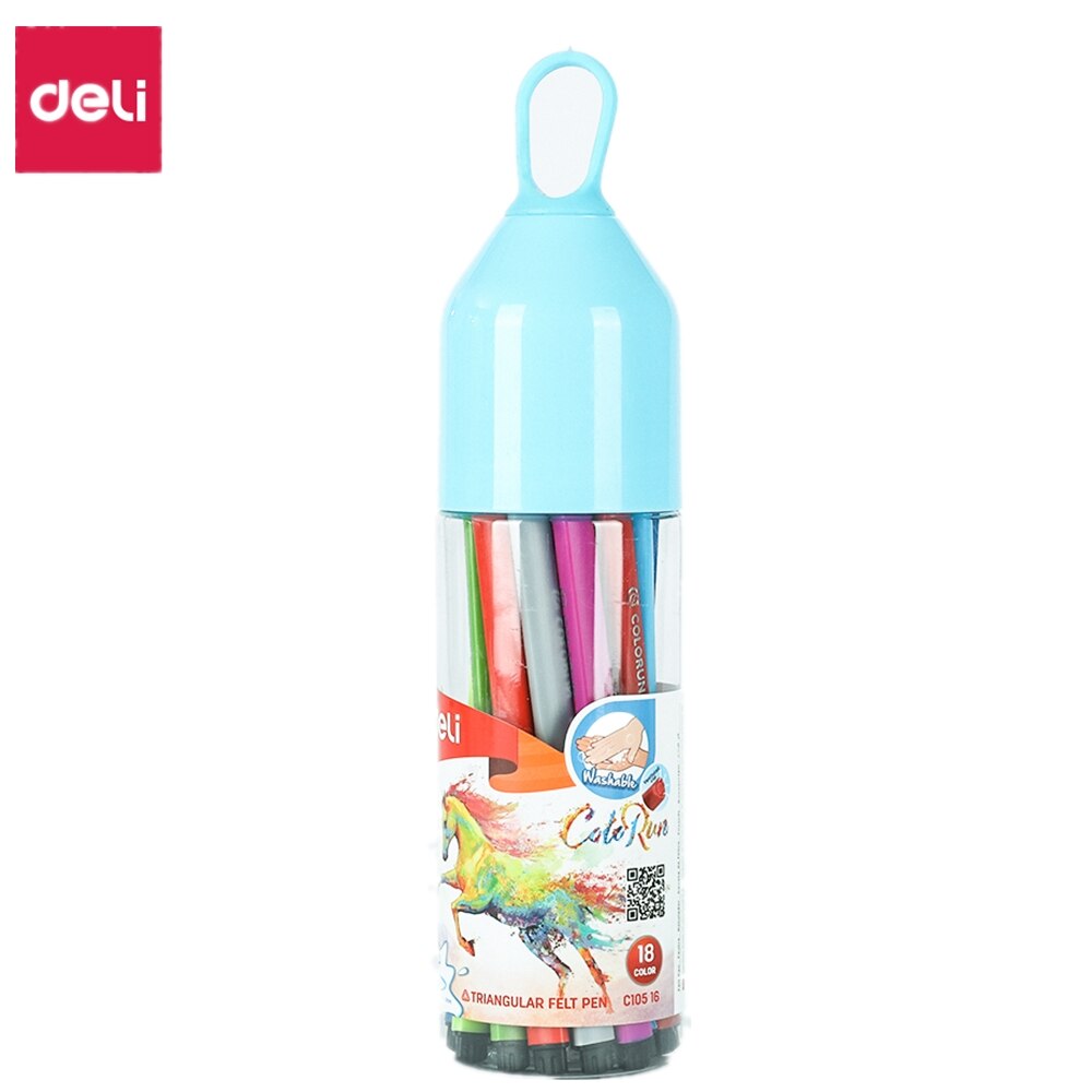 Deli – stylo marqueur en feutre lavable EC105, 12/18/24 /36 couleurs, marqueurs en Fiber, Fineliners, croquis, dessin, peinture artistique, fournitures scolaires