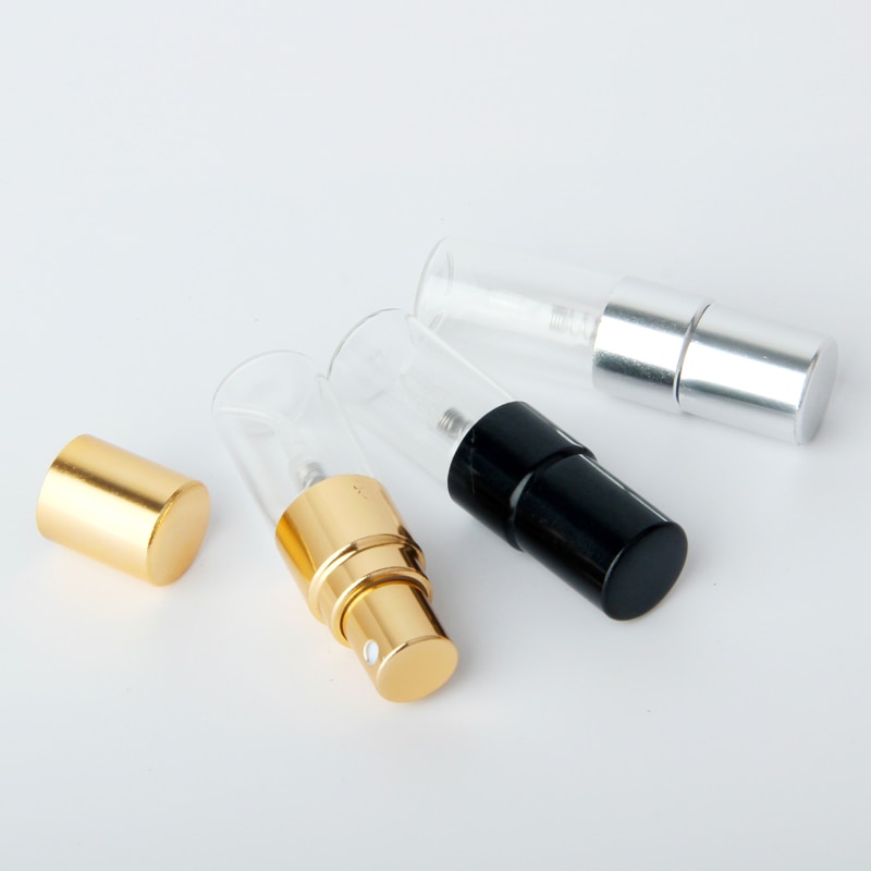100 stykker/parti 2ml mini genopfyldelig parfumeflaske til prøvesprøjteflaske metalforstøver bærbar rejsebeholder til kosmetik