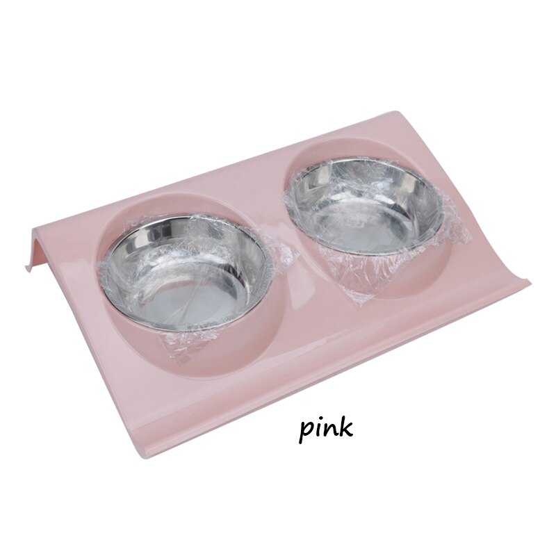 Dubbele hondenbakken voor puppy's, roestvrij staal, voerbak voor eten en drinken, anti-mors voerbak voor katten, drinkbak voor honden: Roze