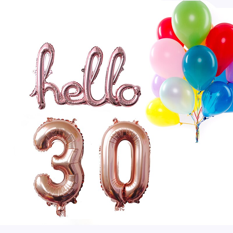 1 stk rosa guld hej 30 bogstavs tal balloner 30/40/50/60th fødselsdagsfest indretning 30 nummer link bolde oppustelige luft globos