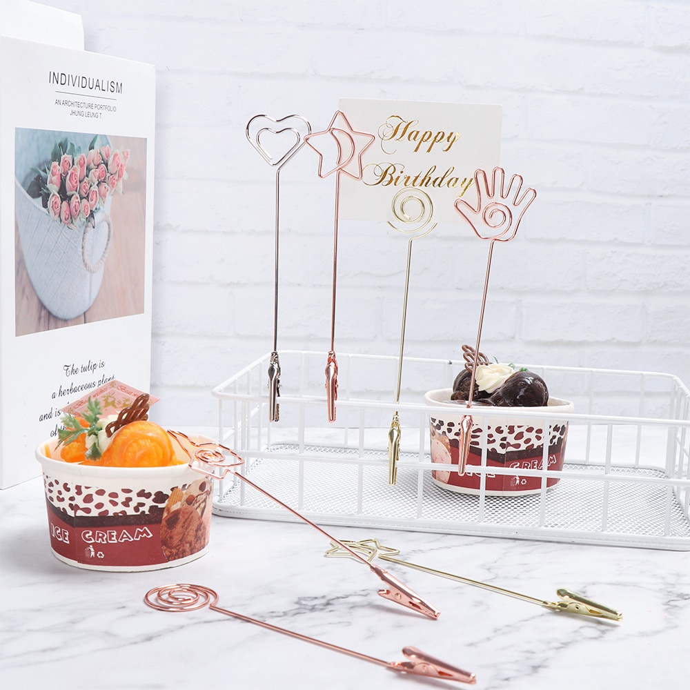 Creatieve Hart Vorm Metalen Kaarthouder Foto Clip Prijs Klemmen Stand Paper Clamp Wedding Party Desktop Decoratie Benodigdheden