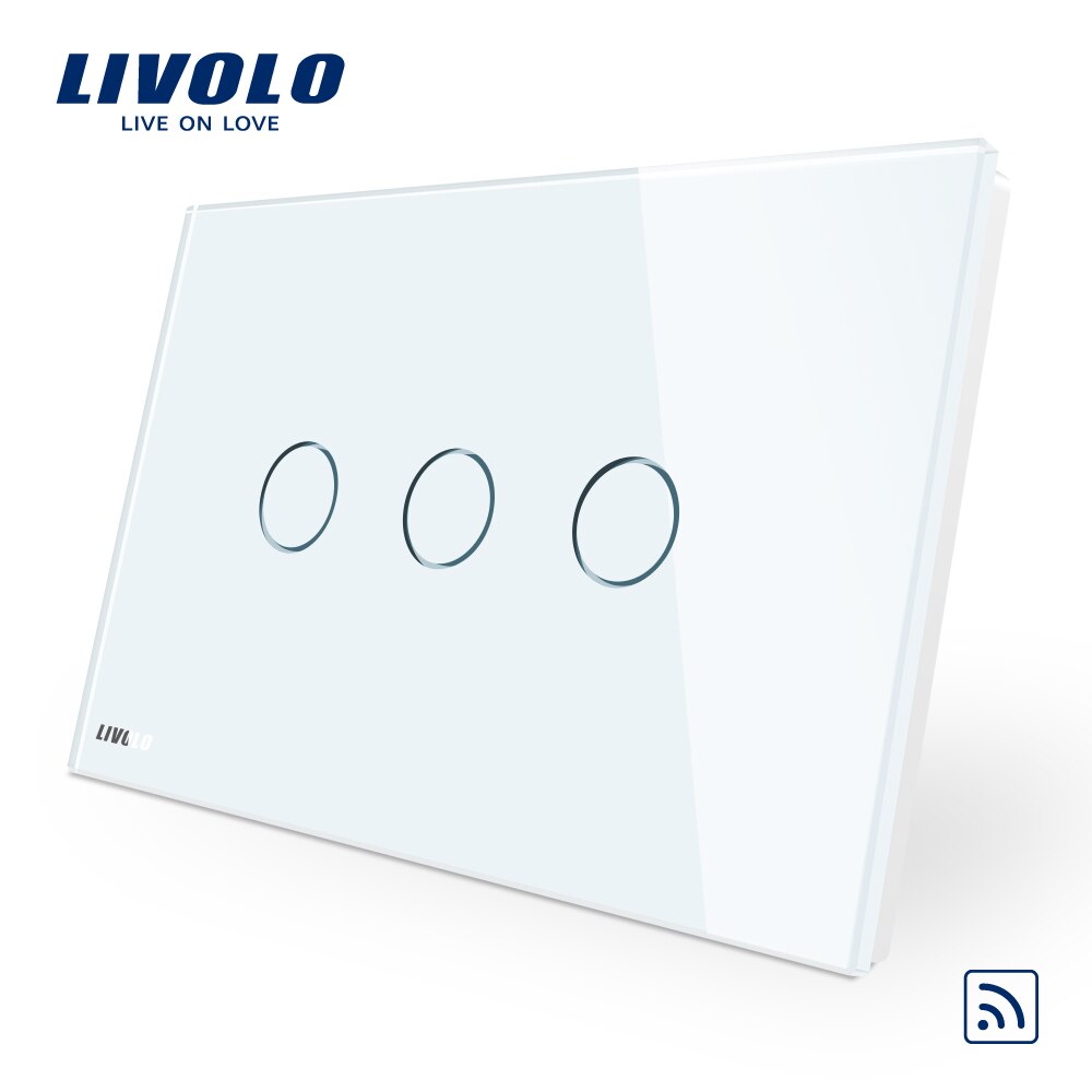 LIVOLO Wall Switch Ivory White Glass Panel, AU US C9 Standard Touch Light Switch with LED indicator,dimmer remote control: 3 gang remote