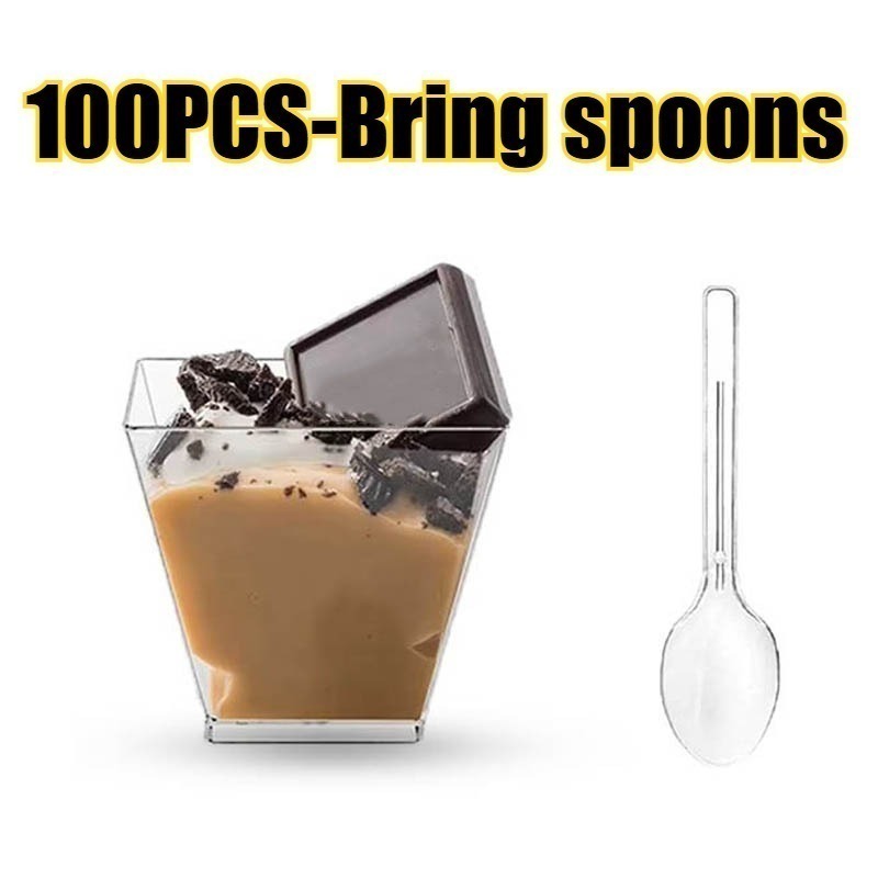 25/50/100PCS Transparante Ladder Vormige Cups Dessert Cups Pudding Fruit Ijs Kamp Verjaardagsfeestje plastic Voedsel Container: Zilver