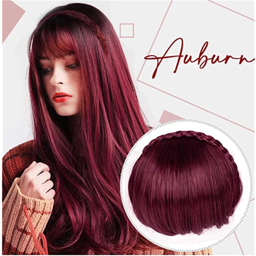 Similler Synthetic Hair Neat Fringe With Braids Headband Blunt Bangs Hair Extensions For Women Hairpieces Synthetic Bangs#y30: E