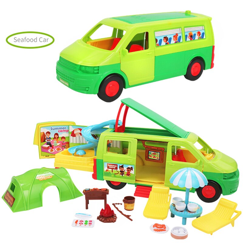 Forest Animal School Bus Desk 1:12 Tent Toy Bus Set Brown Rabbit School Desk Girl Pretend Play House Amusement Park Kids Toys: Green School Bus
