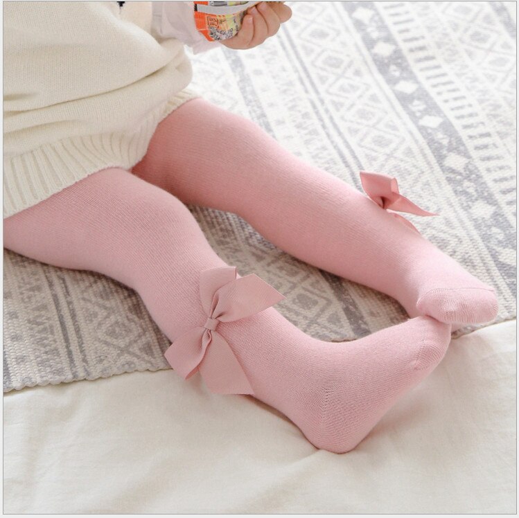 0-24m da criança do bebê meninas outono inverno quente bowknot leggings calças elásticas leggings meias: Rosa / S for 0-12Month