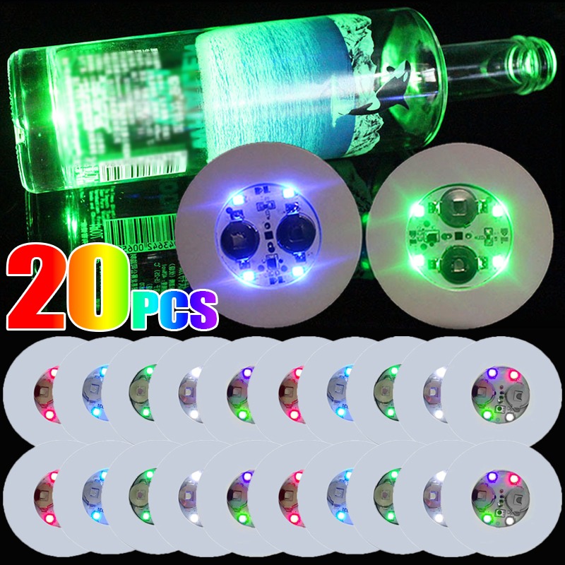 20/10/5/2 pièces LED sous-verres lumineux autocollant alimenté par batterie dessous de verre bouteille d'alcool verre à boire tasse tapis Bar fête décor lumière