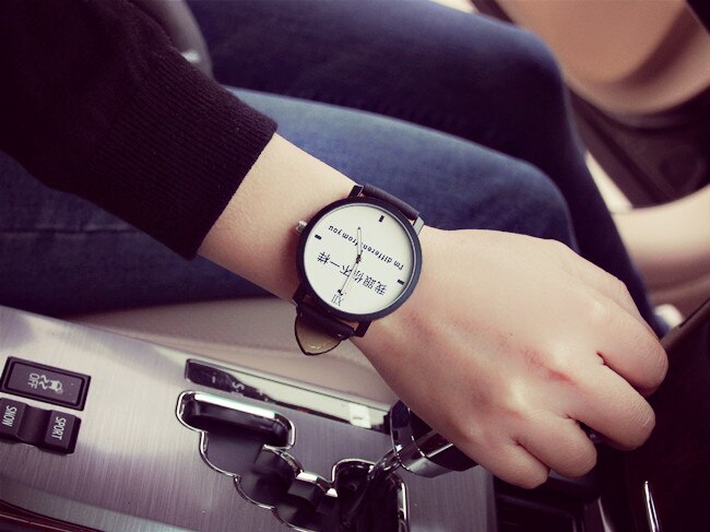 Pars mønster nummer kinesisk stil quartz ure legeret sag læder bånd sort par ur til elsker reloj para pareja: W