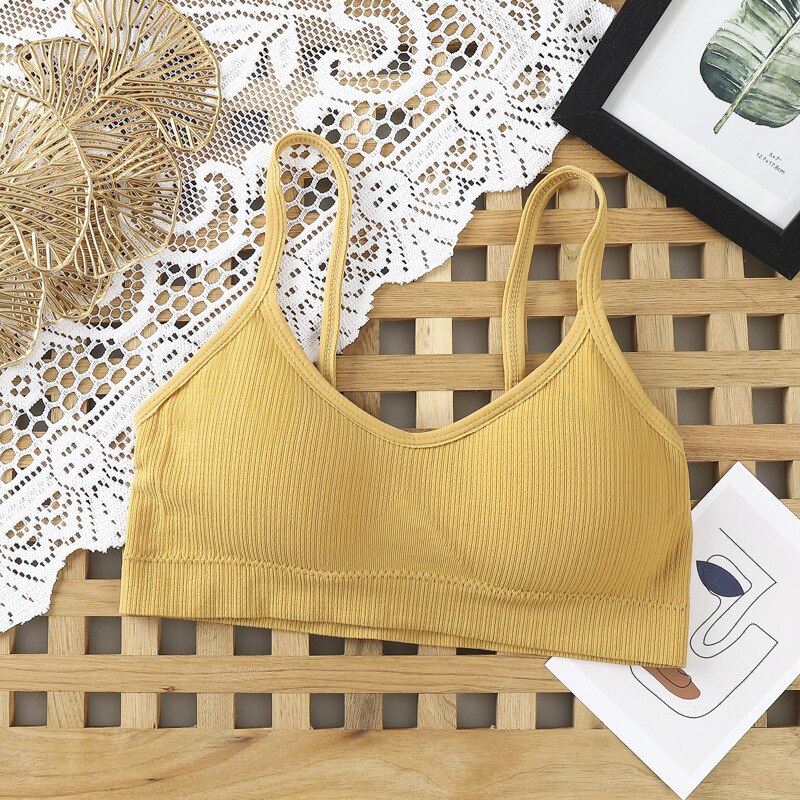 Women Wireless Padded Tube Top One-piece Solid Color Bralette Backless Nonadjusted Straps Crop Top 2022: turmeric