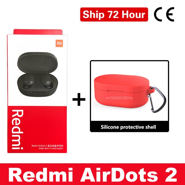 Origina Xiaomi Redmi AirDots 2 In Ear Bluetooth 5.0 Wireless Earphones With Mic Handsfree Earbuds AI Control AirDots Pro 2S 2 SE: Add Red case