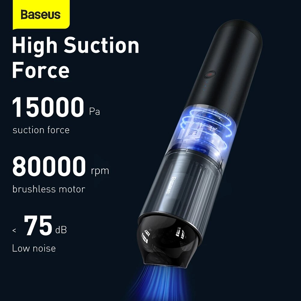 Baseus-aspiradora inalámbrica A3 para coche, aspirador de alta potencia QC3.0, recargable por USB, 15000Pa, 135W, carga para el hogar
