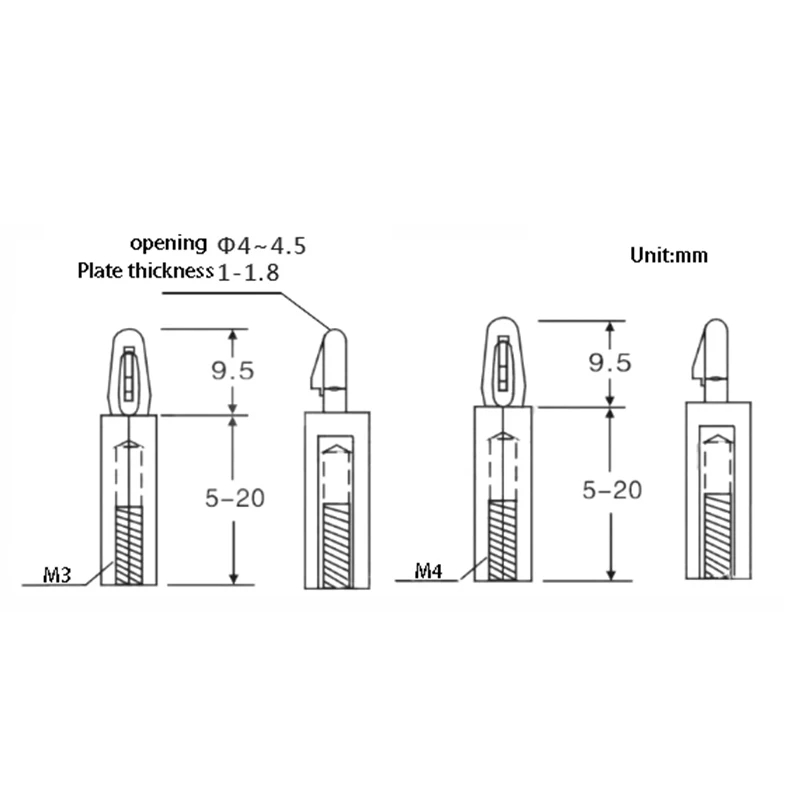 Tornillo espaciador de nailon blanco para placa PCB, espesor de 1,0-1,8mm, Pilar espaciador de separación de nailon fijo con rosca hembra M3 M4