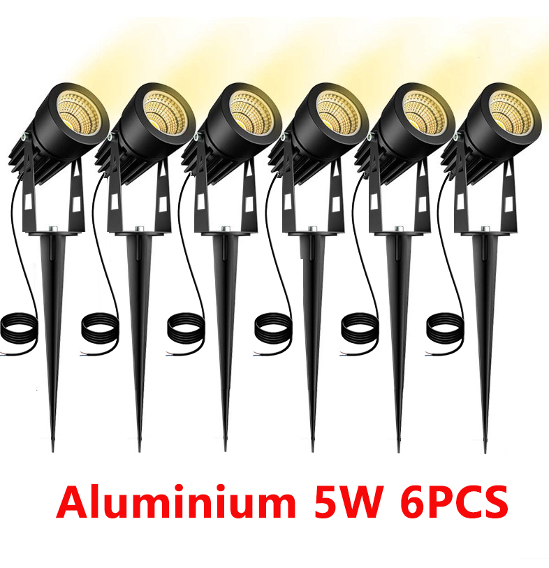 Hem aluminium led trädgårdsbelysning 5w utomhus spik gräsmatta lampa vattentät belysning led spotlights 0.5 meter kabel  ac110 v 220v dc12v: Svart / Föränderlig / 31-40w