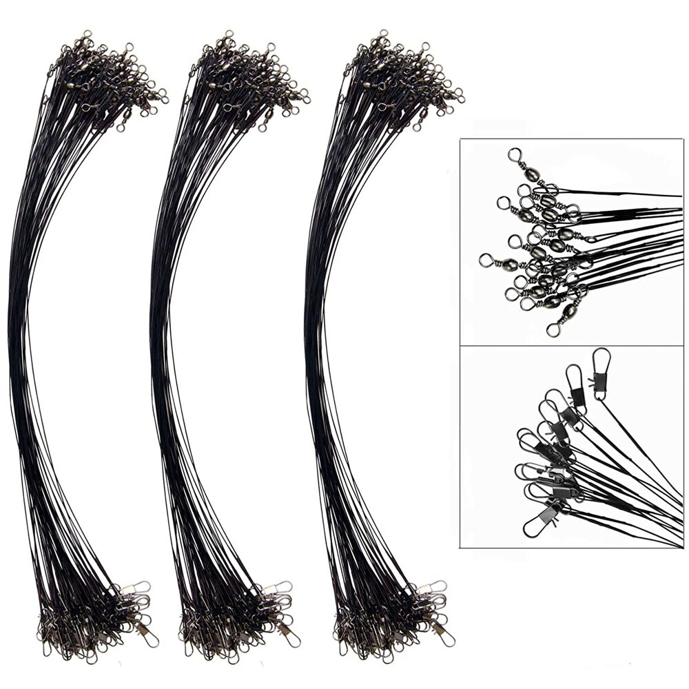 Fil de pêche en acier noir de 30cm, 100 pièces, avec baril pivotant, boutons de sécurité, leurres pivotants, matériel, accessoires: Default Title