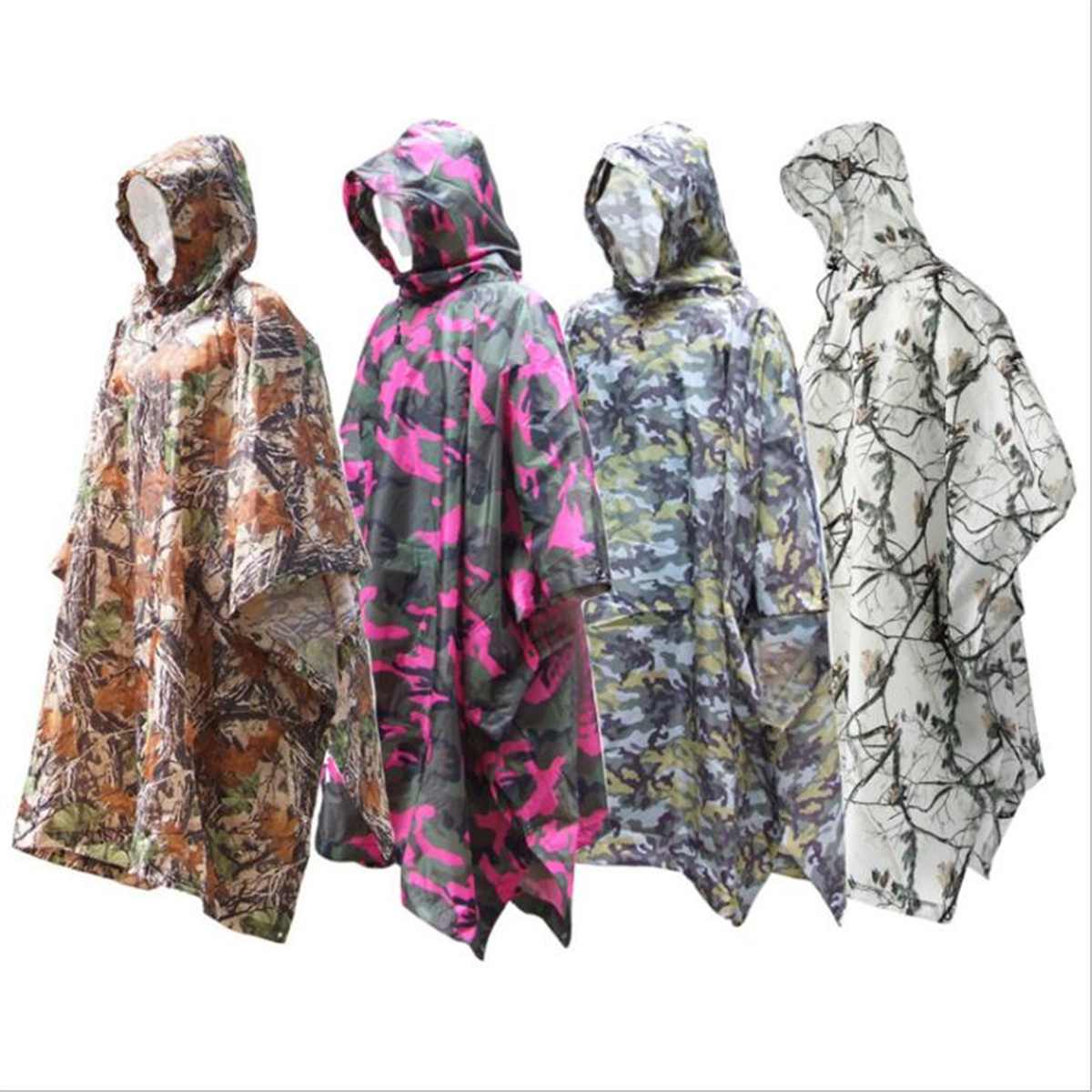3 in 1 Portable Outdoor Camping Tent Mat Snow Camouflage Raincoat Hood Hiking Cycling Rain Cover Snowproof Waterproof Poncho