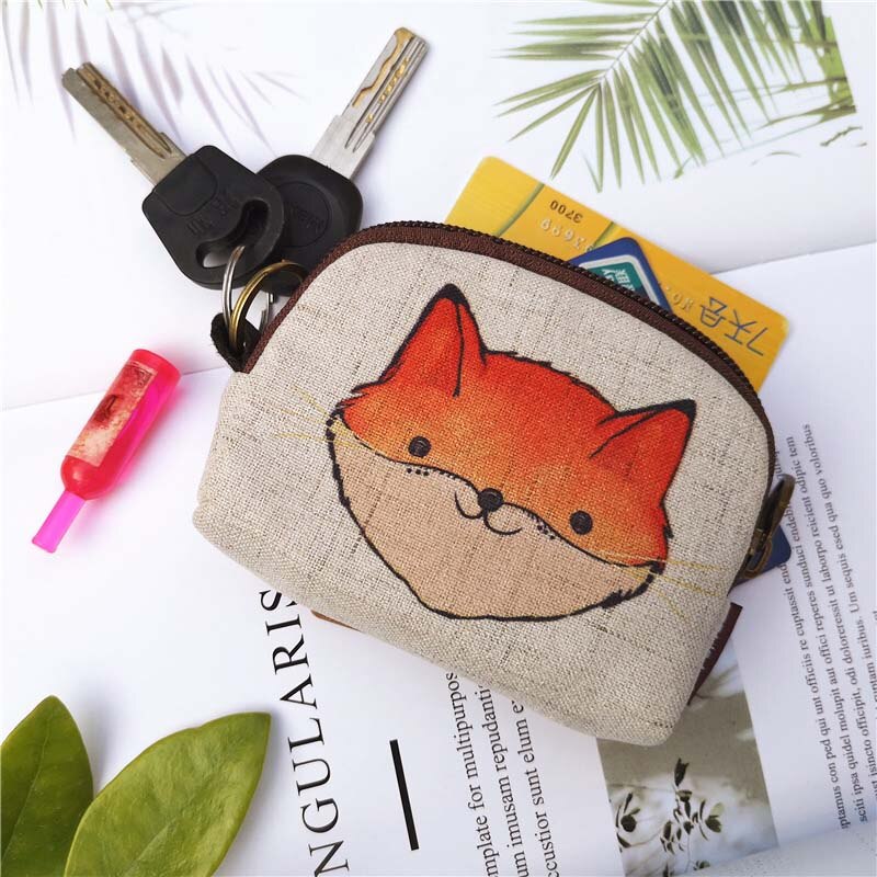 Cartoon Kurze Brieftasche Frauen Vintage Leinwand Shell Geldbörse Dame Karte Halter Kupplung Kinder Cartoon Fuchs/Eule Kleine Ändern geldbörsen