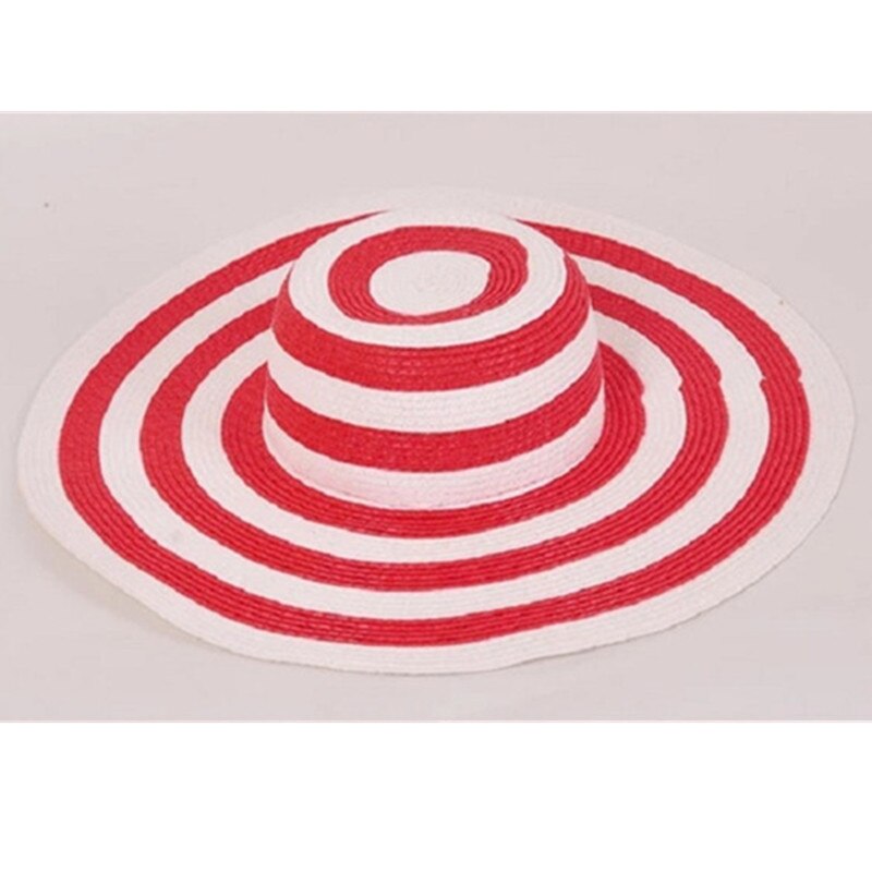 Women's Foldable Big Brim Striped Straw Sun Hat Wide Large Brim Cap Summer Travel Beach Floppy Hats Sun Protection: Red
