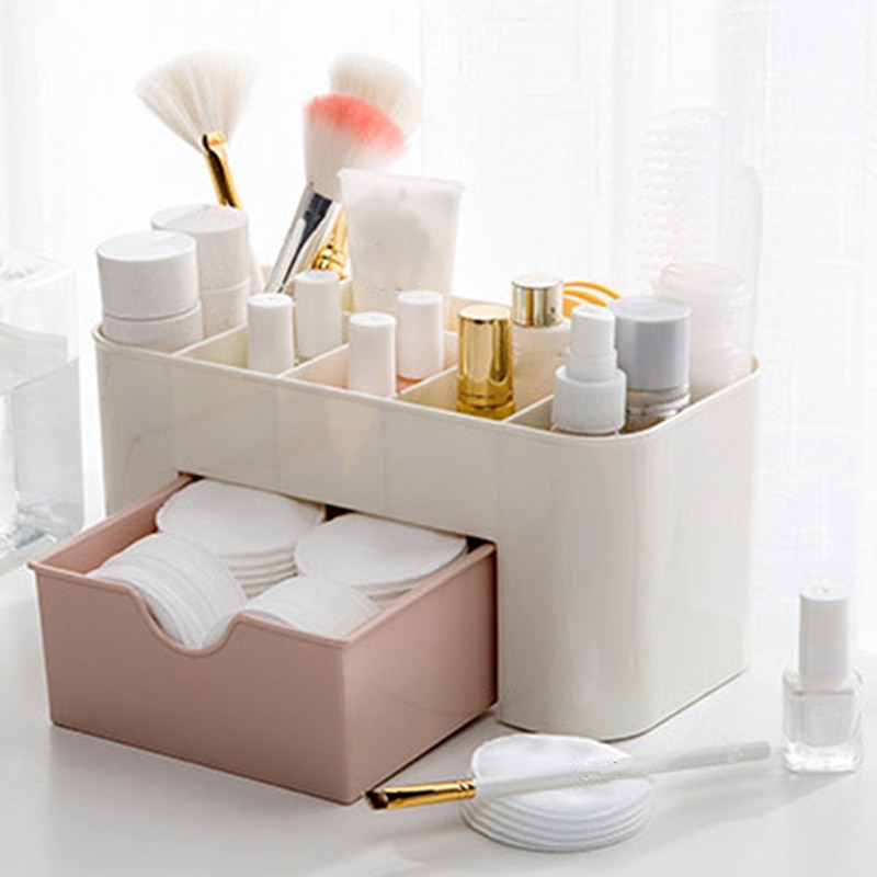 Vanity Drawer Beauty Organizer 6 Compartments with 1 Drawer Cosmetic Storage Box for Home Office Vanities Bathroom Counter-top