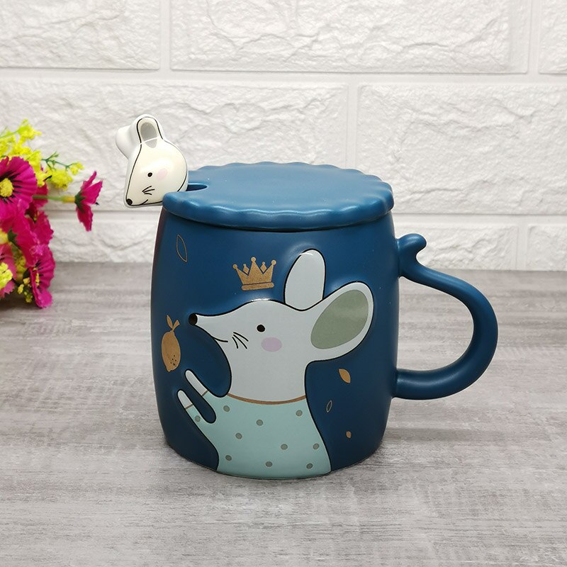Taza de café con tapa de ratón de dibujos animados, cerámica, jarras de animales, tazas de café, té de la leche, 400ml: 03