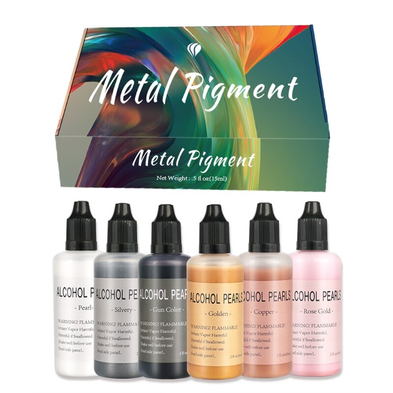 6 Kinds Colors Resin Molds Crafts Starter Kit Metallic Alcohol Ink Coloring Set: 15ml