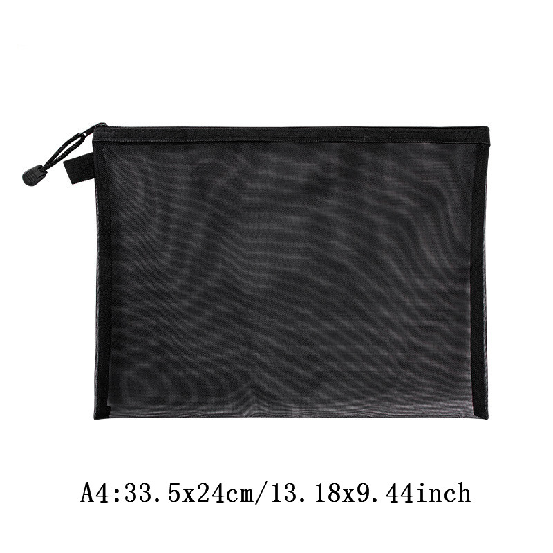 Transparent Mesh File Bag Portable Business Document Stationery Zipper Pocket Organizer Office Supplies Storage Tool Accessories: C-A4 Black