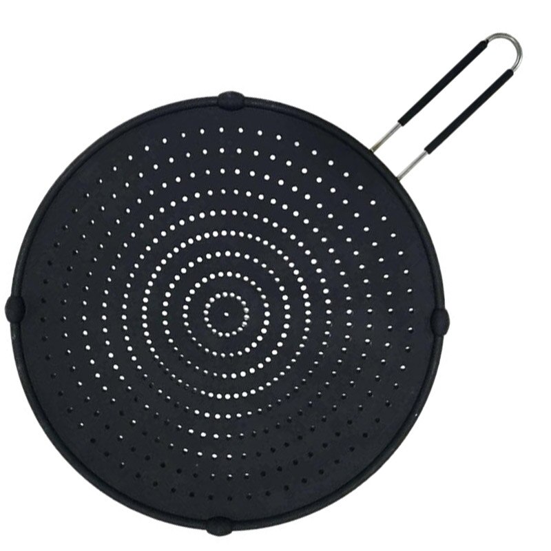 Silikone stænkskærm med håndtag nonstick olie fedt pandelåg skridsikre stegemåtter til stegepande i køkkenet: Sort