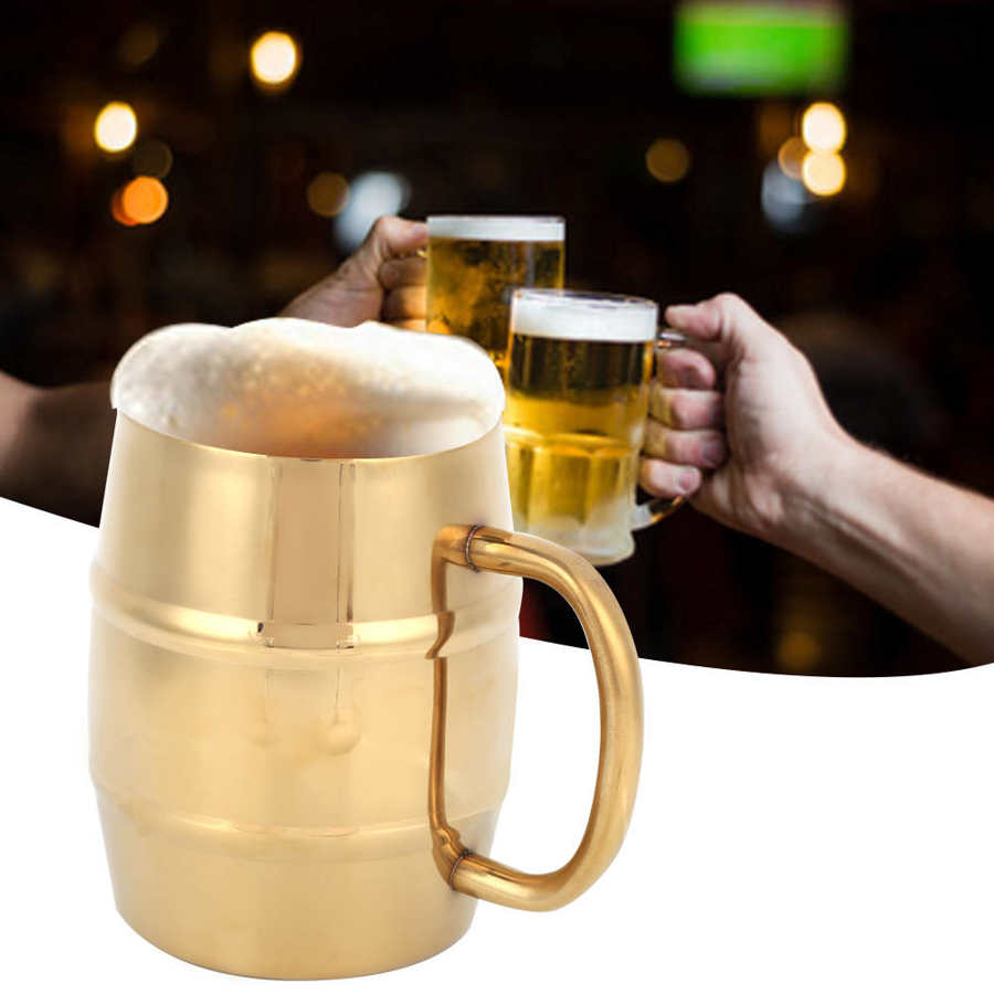300ml Gold Double Layer Stainless Steel Water Cup Coffee Beer Mug Teacup with Handle Teacup